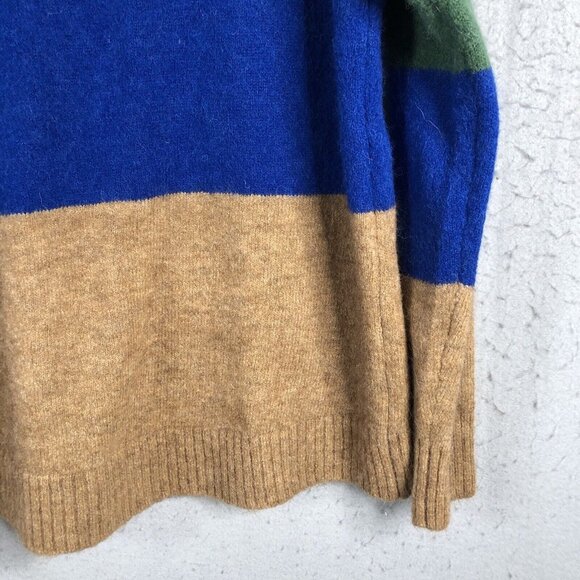 AYR Sweater Women Medium Green Blue Camel Alpaca Wool Blend The Kick Back Fuzzy - Picture 14 of 14